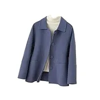hdhdeueh manteau en laine pour femme avec poche simple boutonnage double face coupe-vent, bleu, s