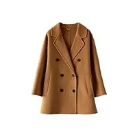 hdhdeueh manteau en laine à col à revers cranté pour femme double boutonnage manteau court avec poche blazer en laine, kaki classique 9, l