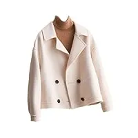 hdhdeueh manteau court vintage en laine unie à double boutonnage pour femme, blanc crème, s
