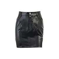 bonool mini jupe fendue en cuir pour femmes, noire, taille haute, slim, mode élégante, décontractée, froncée à boutons
