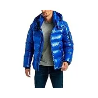 manteau à capuche métallique brillant avec fermeture éclair pour homme, bleu, xl