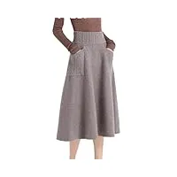 fjnbbiot jupes tricotées chaudes et épaisses pour femmes - automne et hiver - taille haute - double poches - jupe midi ample en laine, kaki9., 40