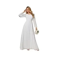 ever-pretty robe de mariée pas cher femme manches longue mousseline col rond chic blanc 36