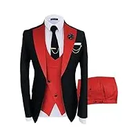 wangyue smoking de mariage à double boutonnage pour homme 3 pièces coupe ajustée costume de bal 2023 costume formel gilet pantalon, noir/rouge, taille 5xl