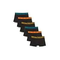 dim boxer homme mix and colors coton stretch confort x6, noir ceinture orange/bleu/vert, l