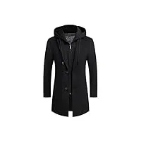 ecdahicc hommes laine hoodie trench coat hiver business simple boutonnage laine veste amovible manteau, noir , m
