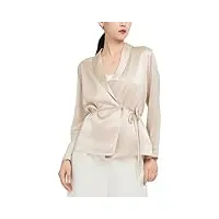 xnasu 100% soie blouses pour femmes, châle col manches longues soie chemises, femmes casual taille dentelle up chemises élégantes,champagne gold,l