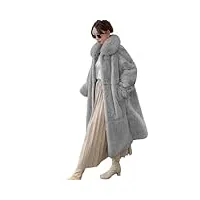 wvapzxx manteau d'hiver en fausse fourrure avec col en fourrure pour femme - manteau long en peluche à manches tombantes, manteau en fourrure gris9, xxl