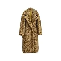wvapzxx manteau long en fourrure pour femme - manteau d'hiver chaud en fausse laine d'agneau - manteau surdimensionné, manteau léopard jaune, xl