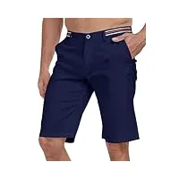 husmeu short homme en coton casual short décontracté à la mode short bermuda respirant avec poche pantalon slim fit bleu foncé 38