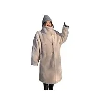 wvapzxx manteau long à col roulé en fausse fourrure pour femme - veste d'hiver moelleuse à double boutonnage - manteau en fourrure pelucheuse à manches tombantes, manteau de fourrure blanc, xl