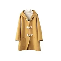 manteau 100 % laine à capuche boutonné double face manteau femme moyen long manteau ample manteau laine vêtements, doré, s