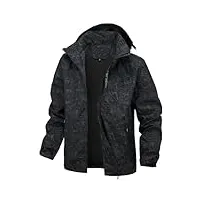 padola veste homme mi saison veste de pluie homme coupe vent imperméable blousons printemps été softshell camouflage legere manteau automne hiver (3 noir 2xl)