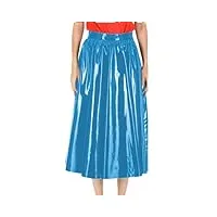jupe plissée mi-longue en cuir pour femme, bleu l, 44