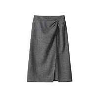 hndudnff jupe plissée vintage en laine pour femme - taille haute - simple et confortable, noir et gris 9, 40