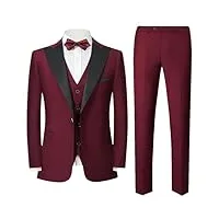 costume 3 pièces pour homme - coupe ajustée - style décontracté - convient pour le travail, robe de mariage, mariage, banquet, gilet avec pantalon, rouge foncé, xxl