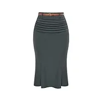 belle poque jupe crayon midi plissée sur le devant des années 1950 avec ceinture pour femme, gris, 44