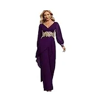 orbitray combinaison pour femme et mère de la mariée - combinaison avec pantalon - robe de soirée en mousseline à col en v avec des appliques dorées, violet, 44