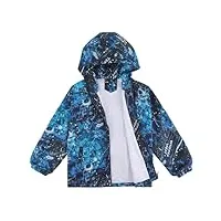 lacofia veste imperméable enfant garçon veste coupe vent à capuche blouson de pluie léger doublé de maille pour enfant astronaute bleu marine 7-8 ans