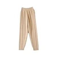 pantalon coupe ajustée confortable en tricot long avec taille élastique large et solide pour femme, beige, m