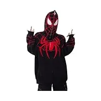 yingke homme imprimé araignée full zip up sweat à capuche vintage veste à capuche y2k unisex oversize streetwear sweatshirt (m, noir)
