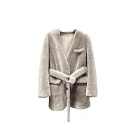 oftbuy veste d'hiver femmes tissage naturel laine fourrure véritable manteau de fourrure blazer ceinture épais chaud vêtements d'extérieur streetwear corée-qodp