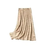 jupe plissée en soie de mûrier taille haute pour femme - taille haute - fleur de mûrier, champagne, taille unique