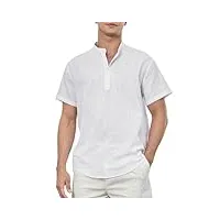 enlision chemise lin homme blanche manches courtes chemises col mao pour hommes casual Été chemisette boutonnées de plage classique henley shirt m