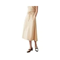 jupe en cachemire d'automne et d'hiver pour femme - taille haute - jupe unie - style décontracté - jupe trapèze en tricot, beige, taille unique