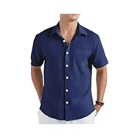 hisdern chemise lin homme bleu marine chemise à manche courte pour homme classique casual Été leger plage chemise regular fit 3xl