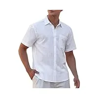 hisdern chemise homme lin blanc chemise à manches courte casual Été leger plage solid chemises pour mariage travail 3xl