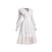 robe Été légère nouvelle robe française fleur de paillettes robe blanche Élégante robe robe portefeuille midi décontractée (white, s)