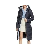 manteau long à capuche pour femme - veste d'hiver chaude avec fermeture éclair - manches longues - longueur genou - avec poche, gris foncé, l