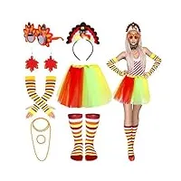 swetopq ensemble d'accessoires de thanksgiving réconfortants avec bandeau en forme de dinde, chaussettes hautes et costume festif, idéal pour les fêtes de femmes, taille unique, jaune