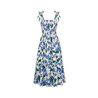 grace karin robe d'été pour femme - sans manches - robe longue à bretelles spaghetti - robe florale décontractée - robe de plage, bleu/fleurs, xxl