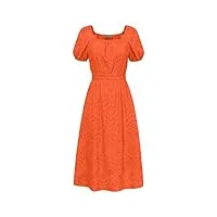grace karin robe mi-longue décontractée en coton ajourée pour femme - manches courtes - col carré - taille élastique - orange m