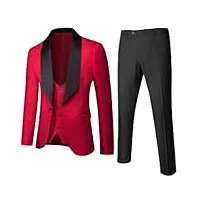 costume 3 pièces pour homme (veste + pantalon gilet) slim robe de fête de mariage blanc rouge, rouge, xxl