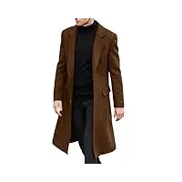 ecdahicc manteau en laine pour homme - décontracté - coupe ajustée - veste longue - col côtelé - trench - manteau d'hiver chaud, brun jaune, s