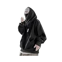 fulidngzg sweat à capuche surdimensionné en polaire pour homme - pull à capuche ninja - col roulé - vintage - harajuku - 3xl - hip hop - streetwear, noir (01), m