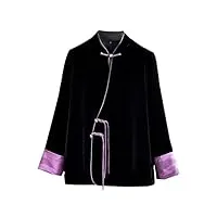 hangerfeng manteau en velours de soie pour femme, col montant, style chinois, rétro, boutonné, manches longues, veste rembourrée chaude 112, noir 1, small