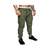 nanameei pantalon cargo en coton homme pantalon tailles grandes pantalon de travail slim fit sport de jogging vert militaire l