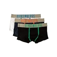 bikkembergs boxer homme pack 3 pièces sous-vêtements en coton élastique exposé article bkk1utr12tr tri-pack trunks, assorted color black/blue/white, 4