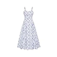 belle poque robe décontractée pour femme avec ourlet à volants et bretelles taille haute, fleur blanche et bleue, xl