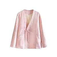 hangerfeng manteau en soie jacquard pour femme col en v chinois rétro bouton manches longues chaud rembourré rose veste 125, rose, medium
