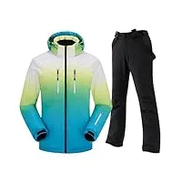 ensemble veste de ski et pantalon de ski pour homme - combinaison de ski 2 pièces - colonne d'eau - respirant - bretelles - pantalon de neige coupe-vent - veste de neige avec capuche amovible pour le
