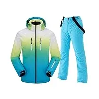 ensemble veste de ski et pantalon de ski pour homme - combinaison de ski 2 pièces - colonne d'eau - respirant - bretelles - pantalon de neige coupe-vent - veste de neige avec capuche amovible pour le