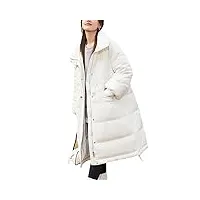 suwequest manteau long épais et décontracté avec cordon de serrage pour femme - col montant - coupe-vent, blanc, l