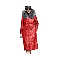 veste d'hiver pour femme - manteau en cuir mi-long - parkas à capuche ample - chaud et épais, rouge, l