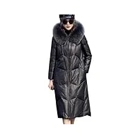 veste d'hiver pour femme - manteau en cuir mi-long - parkas à capuche ample - chaud et épais, noir , s