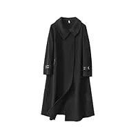 manteau long en laine pour femme - style décontracté - double face, noir , s